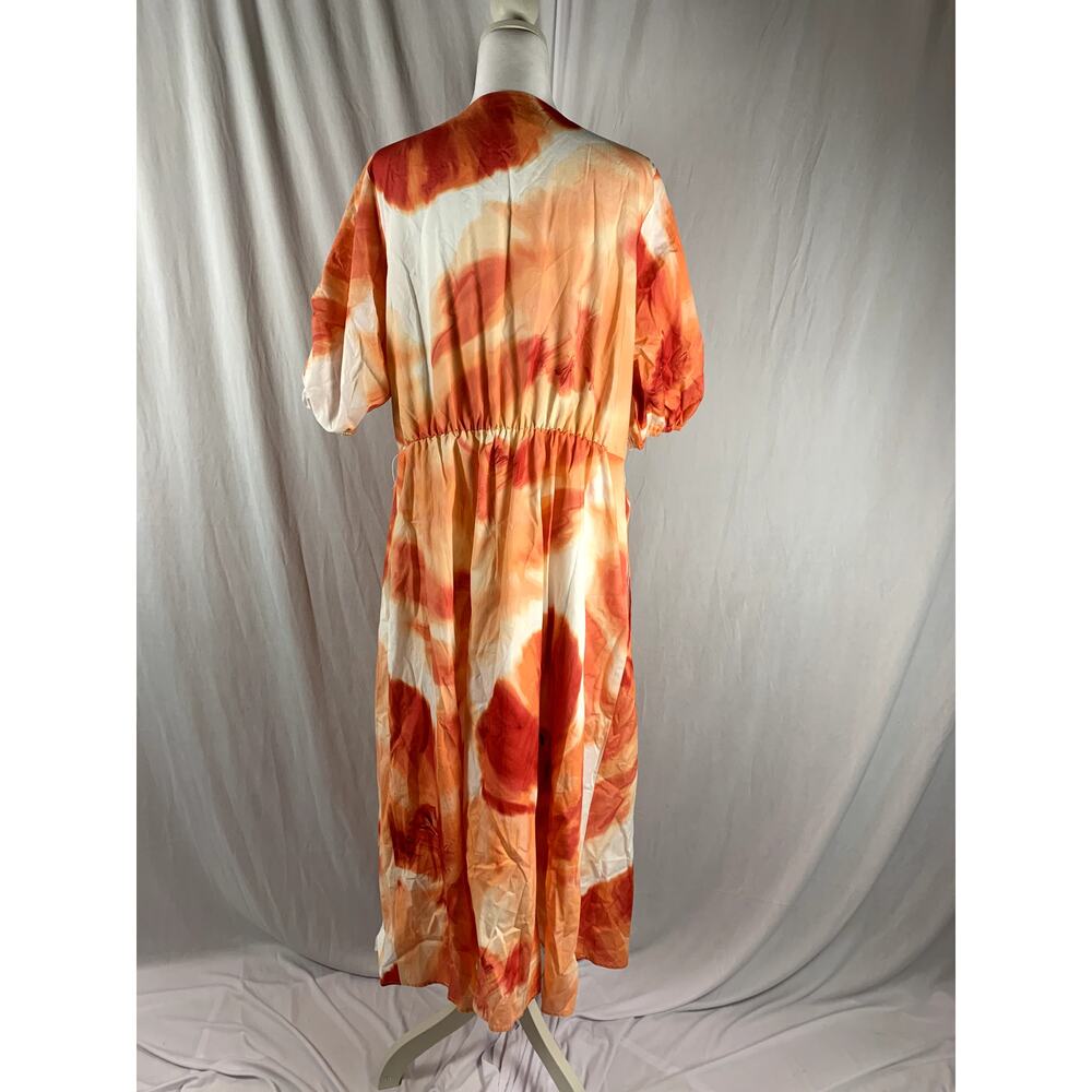 DKNY Women’s Plus Size 16W Watermelon Floral Cotton Puff Sleeve Midi Dress - Picture 2 of 6